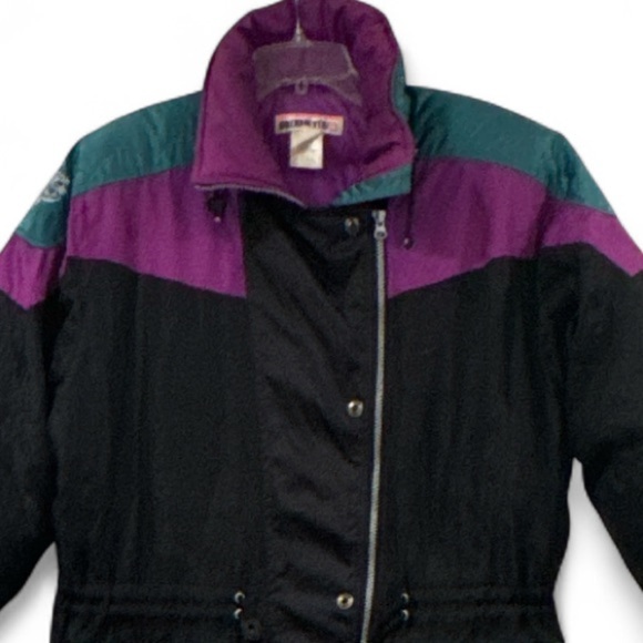 Vintage Obemeyer Black Multi Color Block Down Puffer Ski Jacket Size 8 - Picture 2 of 15